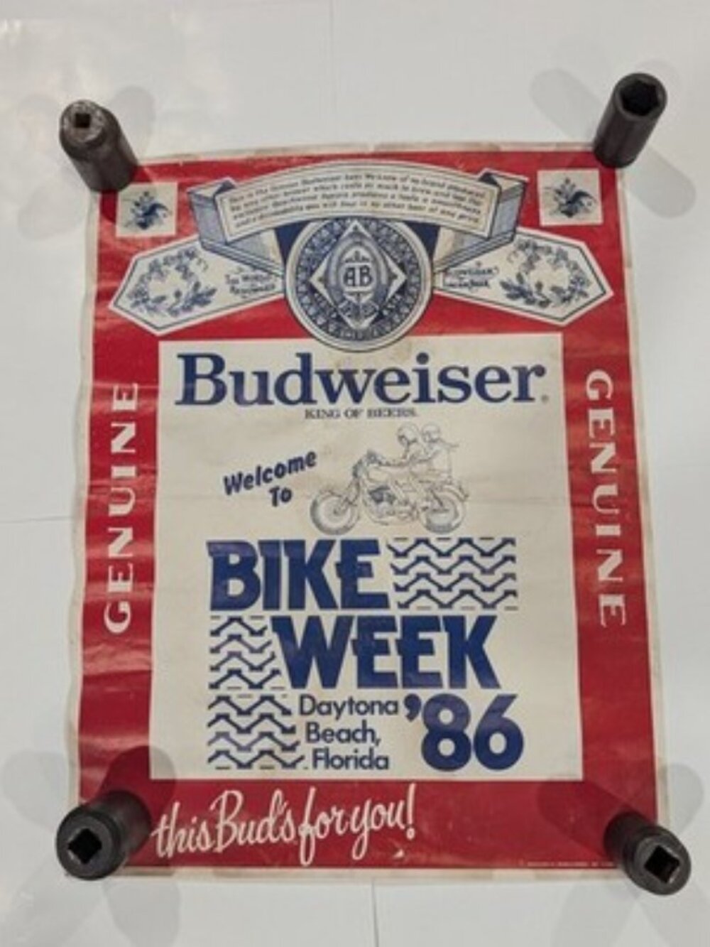 Vintage 1986 Budweiser Daytona Beach Bike Week 86 Beer Poster 18x24
